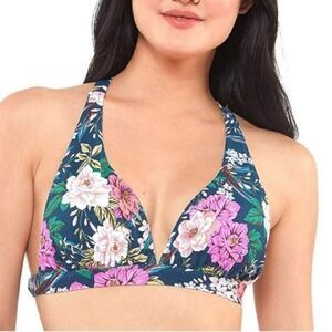 Jessica Simpson Contemporary Gardenia Paradise Floral Halter Bra Swimsuit Large
